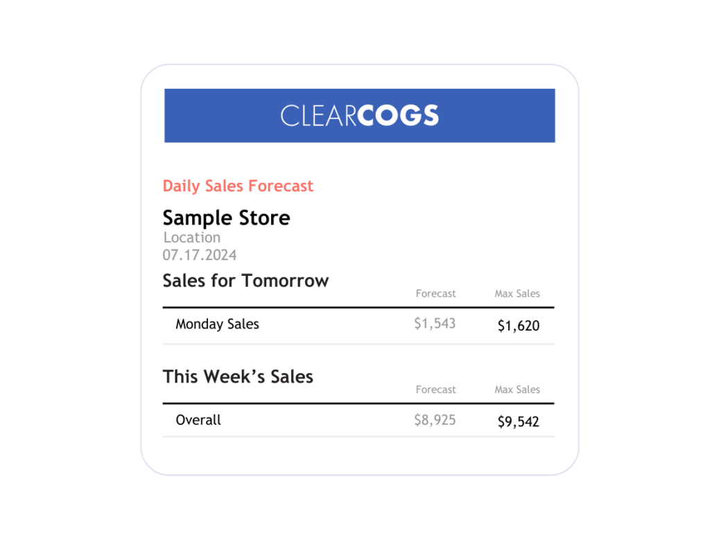 Sample ClearCOGS Sales forecast