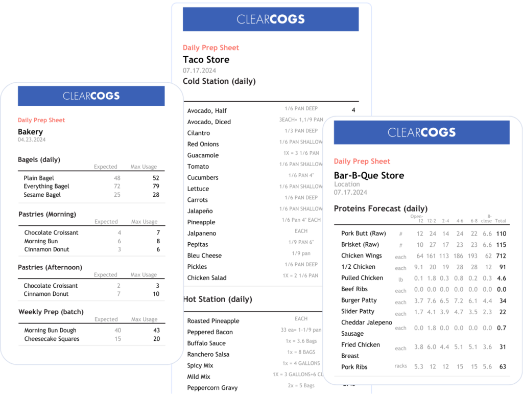 ClearCOGS Prep Sheets